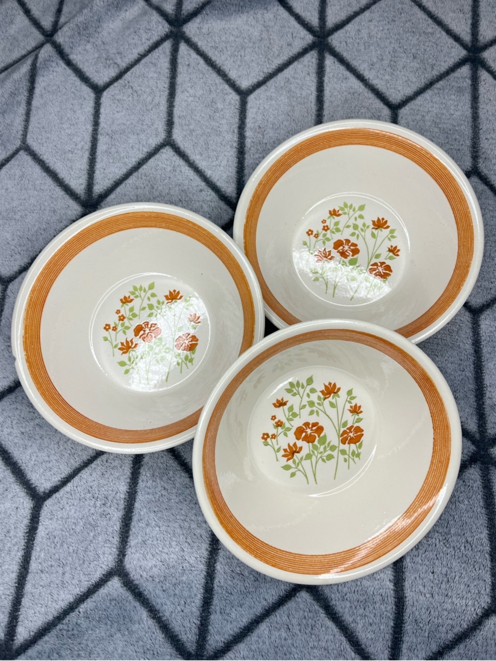 Vintage Retro 70s Floral Ceramic Bowls Set of 3 Mid Century MCM Cottagecore Boho